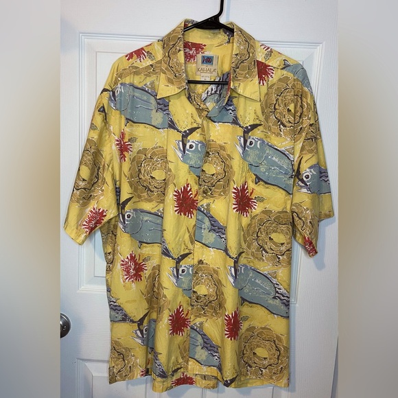 🌺 KAHALA Men’s Hawaiian Big Fish Button Up Aloha Shirt Size XL - Picture 1 of 3